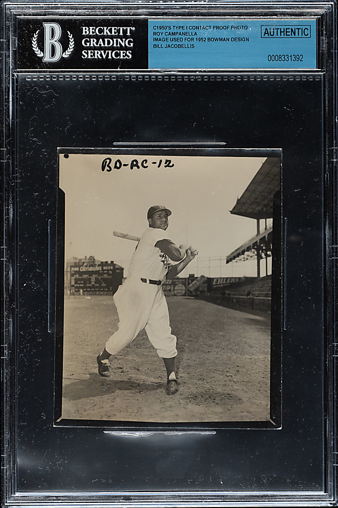 Circa 1950s Roy Campanella Original Bill Jacobellis Contact-Proof Photograph Beckett Type I - Image Used for 1952 Bowman Card!