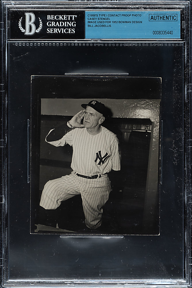 Circa 1950s Casey Stengel Original Bill Jacobellis Contact-Proof Photograph Beckett Type I - Image Used for 1952 Bowman Card!