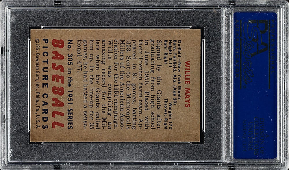 1951 Bowman #305 Willie Mays Rookie PSA EX 5