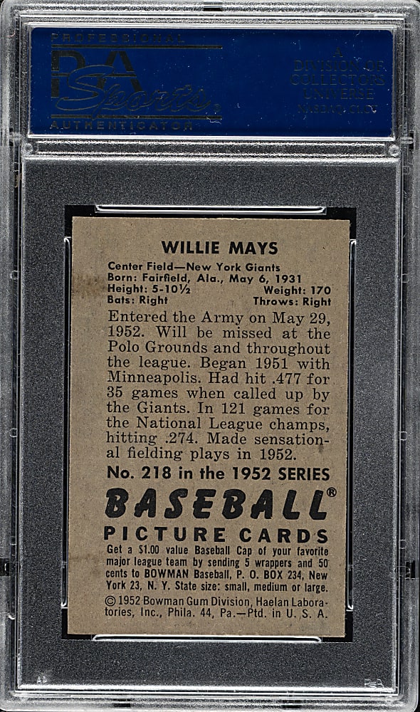 1952 Bowman #218 Willie Mays PSA EX 5
