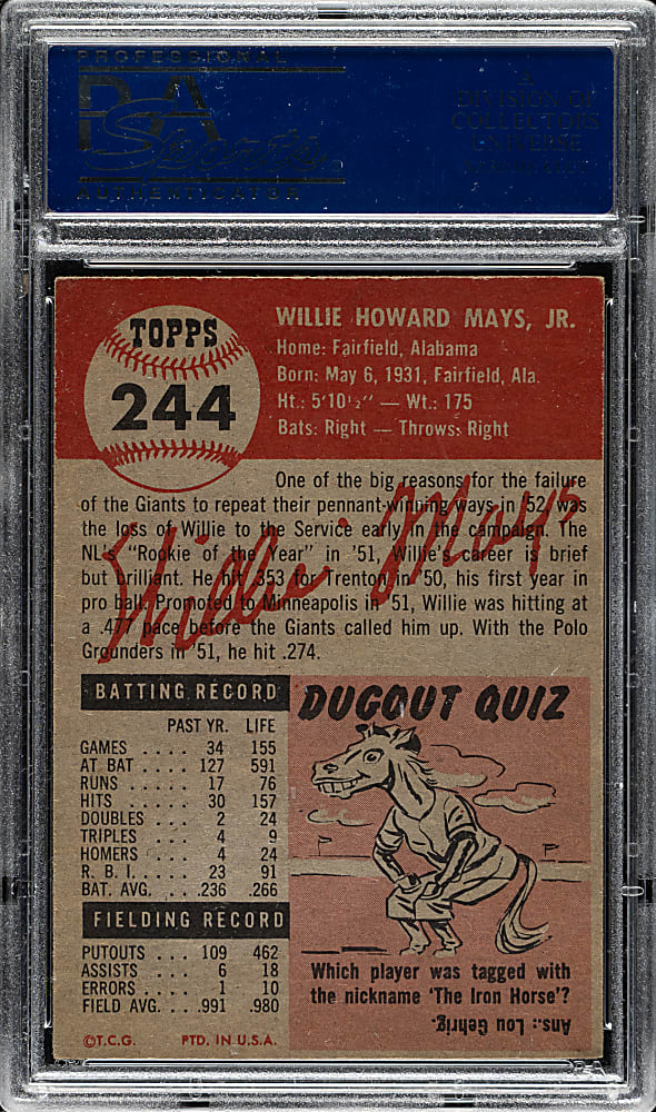 1953 Topps #244 Willie Mays PSA EX 5
