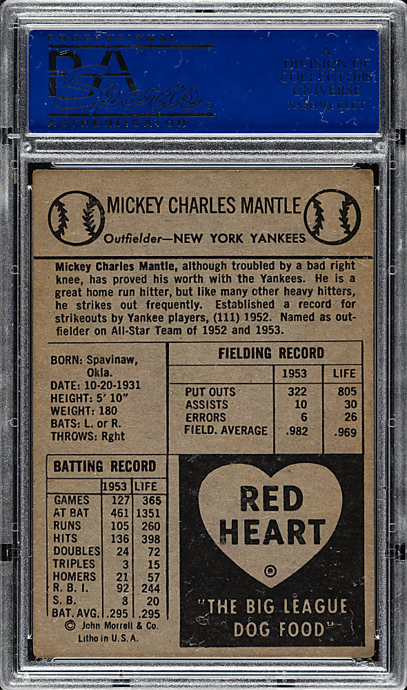 1954 Red Heart Dog Food Mickey Mantle PSA EX 5