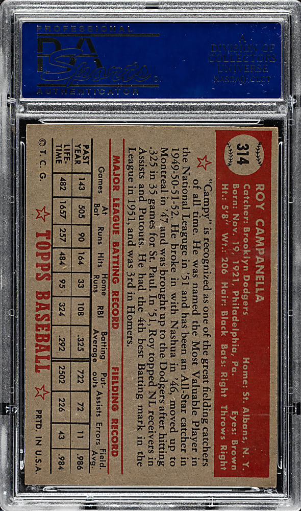 1952 Topps #314 Roy Campanella High Number PSA EX 5