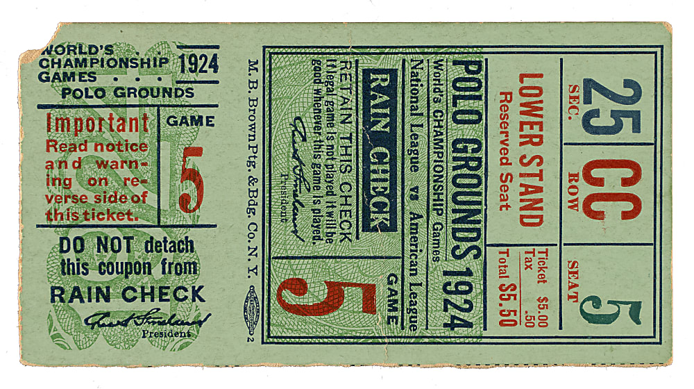 1924 New York Giants (vs. Washington Senators) World Series Game 5 Ticket Stub