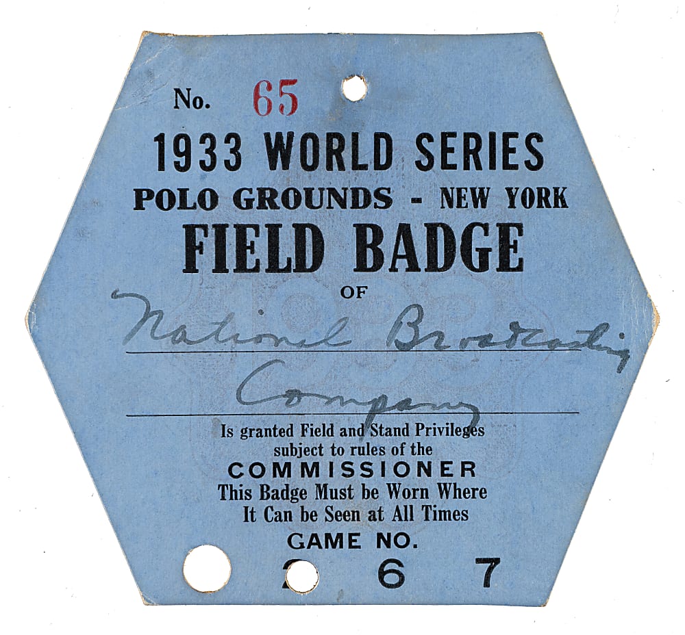 1933 World Series Press Pass