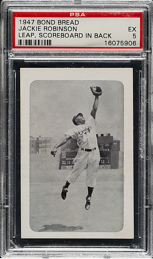Circa 1947 Bond Bread Jackie Robinson Leaping, Scoreboard Background PSA EX 5