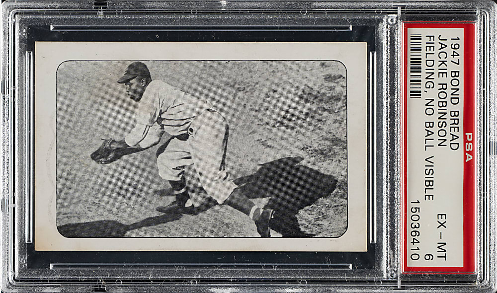 Circa 1947 Bond Bread Jackie Robinson Fielding, No Ball Visible PSA EX-MT 6