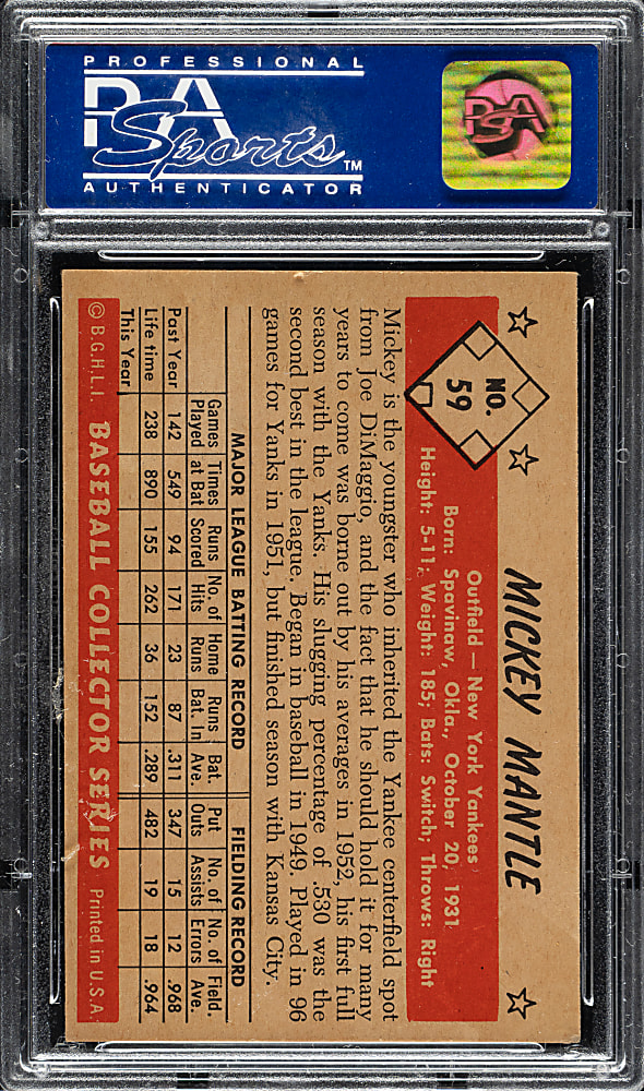 1953 Bowman Color #59 Mickey Mantle PSA EX 5