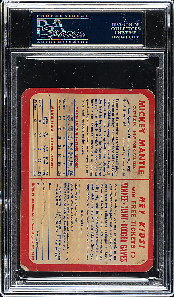 1953 Stahl-Meyer Franks Mickey Mantle PSA POOR 1