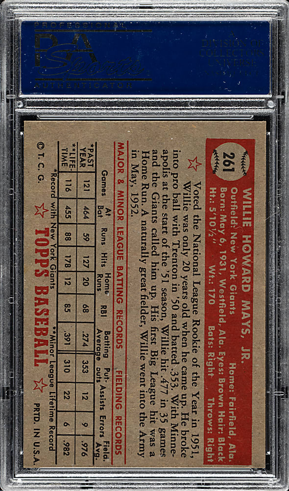 1952 Topps #261 Willie Mays PSA EX 5