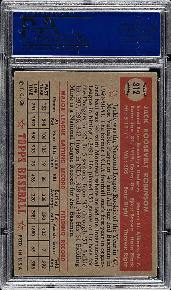 1952 Topps #312 Jackie Robinson High Number PSA EX 5