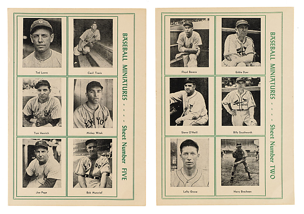 1947 W602 Sports Exchange Miniatures Uncut Sheet Collection (6 Sheets, 36 Cards) Including Gehrig, Wagner, and DiMaggio