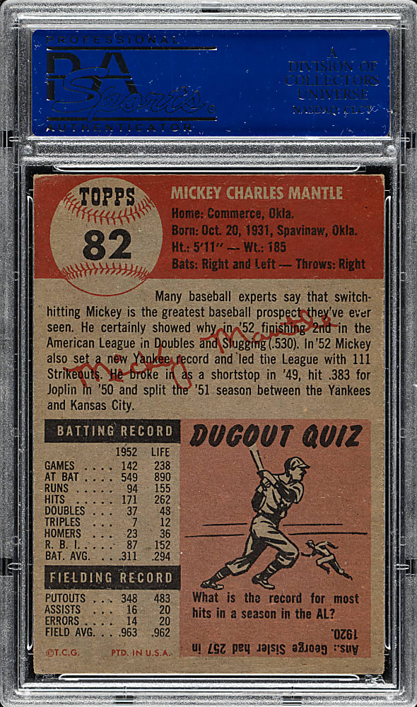 1953 Topps #82 Mickey Mantle PSA EX 5