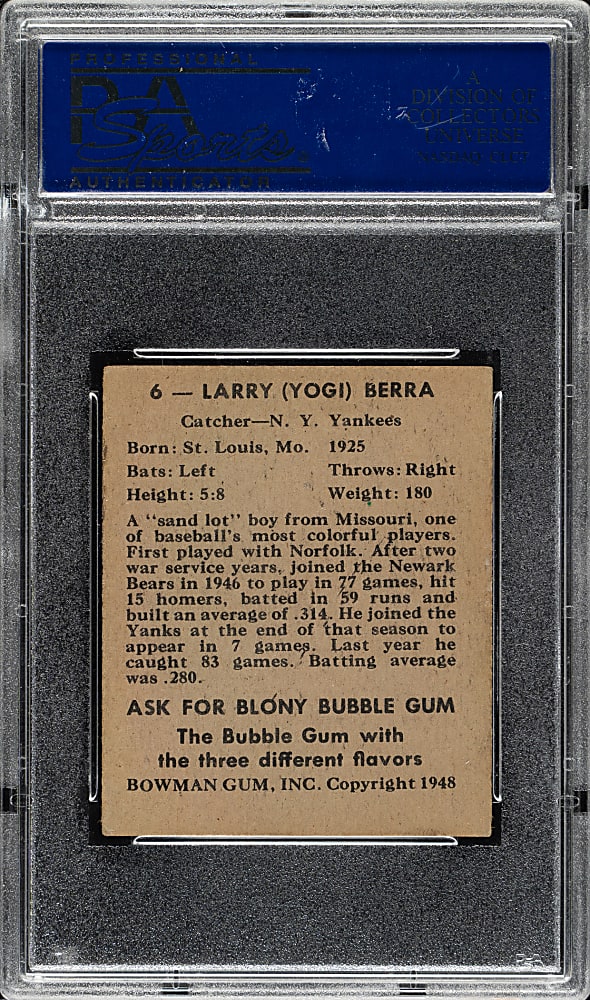 1948 Bowman #6 Yogi Berra Rookie PSA EX 5