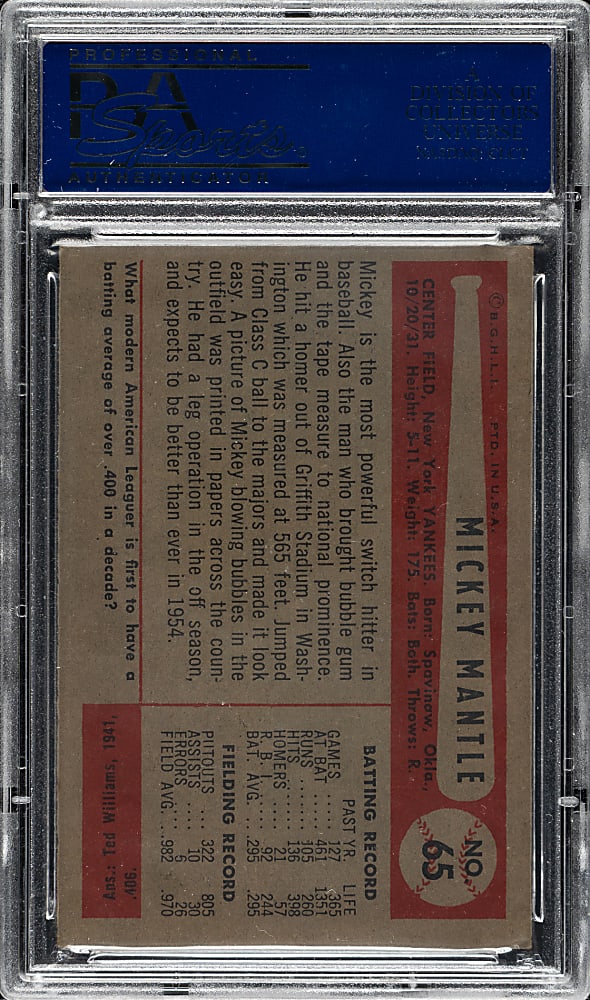 1954 Bowman #65 Mickey Mantle PSA EX 5