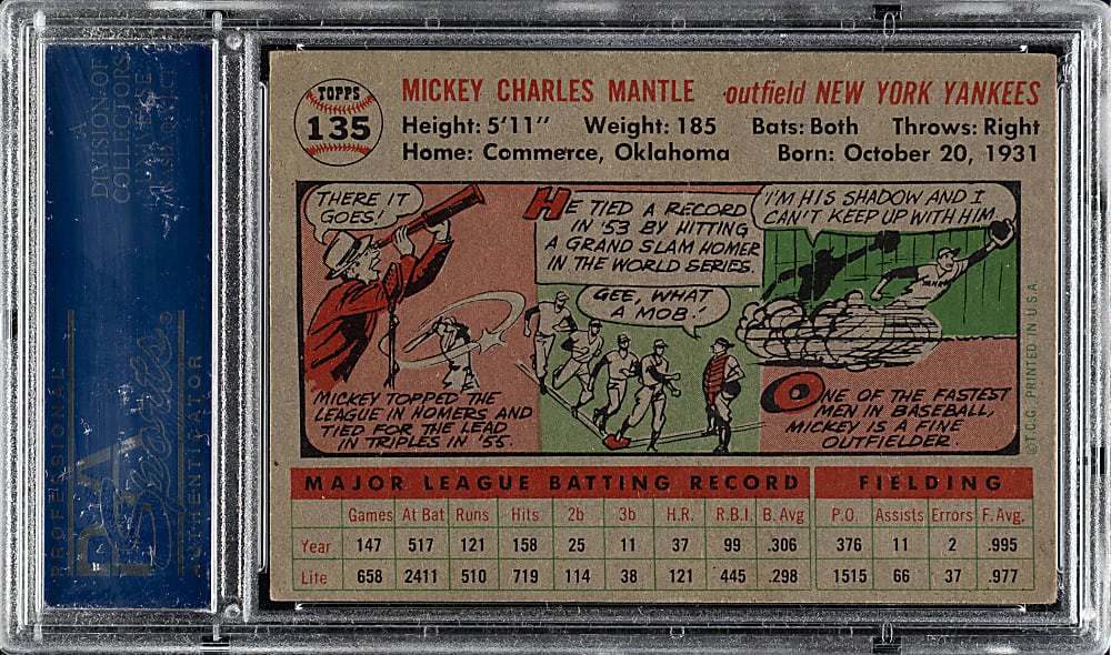 1956 Topps #135 Mickey Mantle Gray Back PSA EX 5