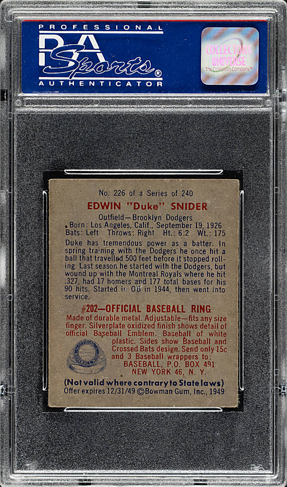 1949 Bowman #226 Duke Snider Rookie PSA EX 5