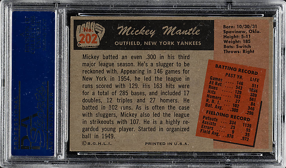 1955 Bowman #202 Mickey Mantle PSA EX 5