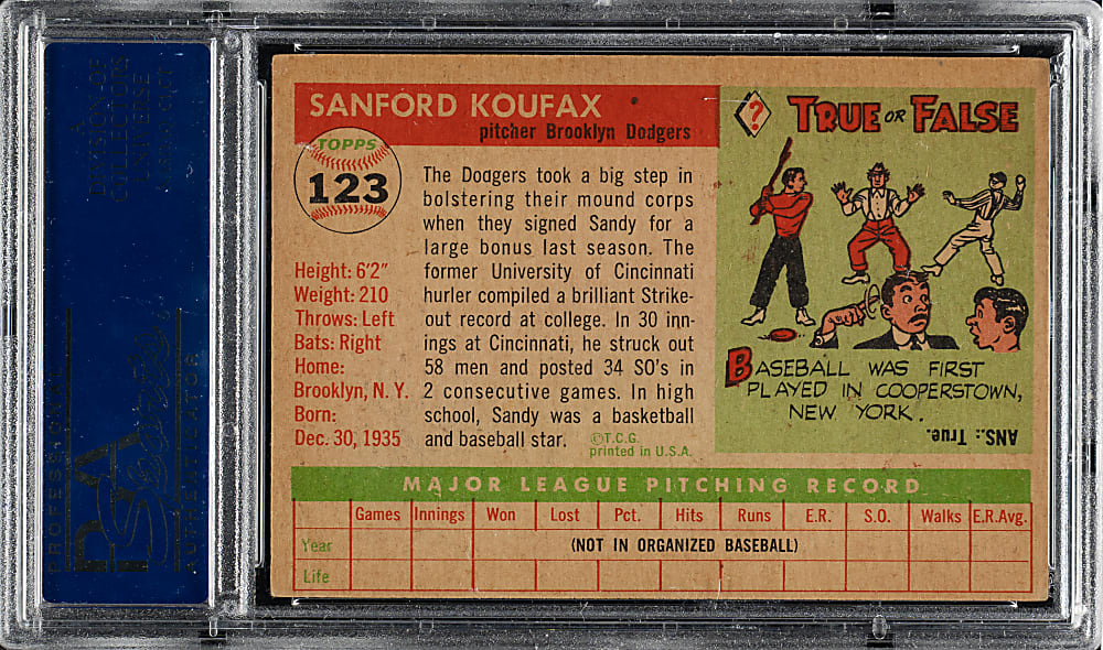 1955 Topps #123 Sandy Koufax Rookie PSA EX 5