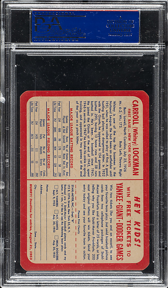 1953 Stahl-Meyer Franks Whitey Lockman PSA NM-MT 8 - Highest Graded!