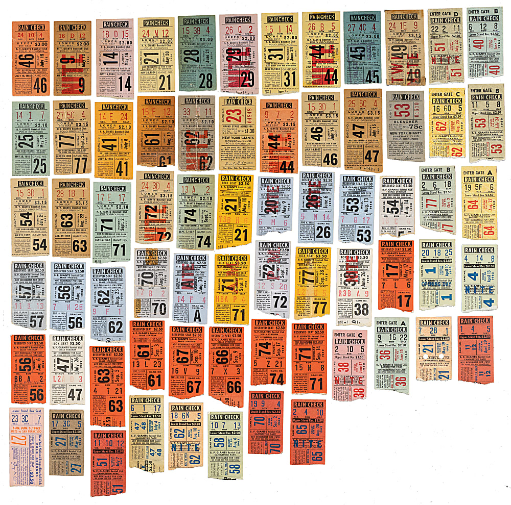 1951 to 1962 New York and San Francisco Giants Ticket Stub Collection (75) - All Willie Mays Home Run Games!