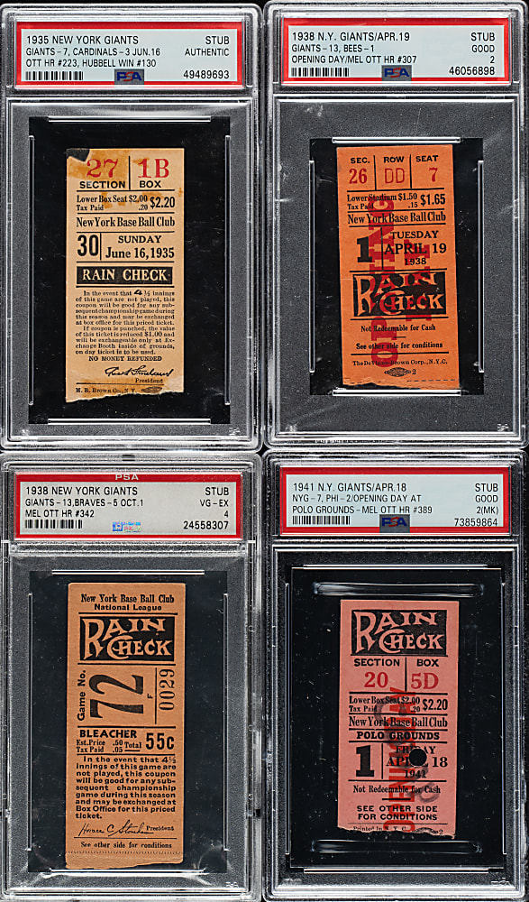 1932 to 1945 New York Giants Polo Grounds Ticket Stub Collection (31) - All Mel Ott Home Run Games!
