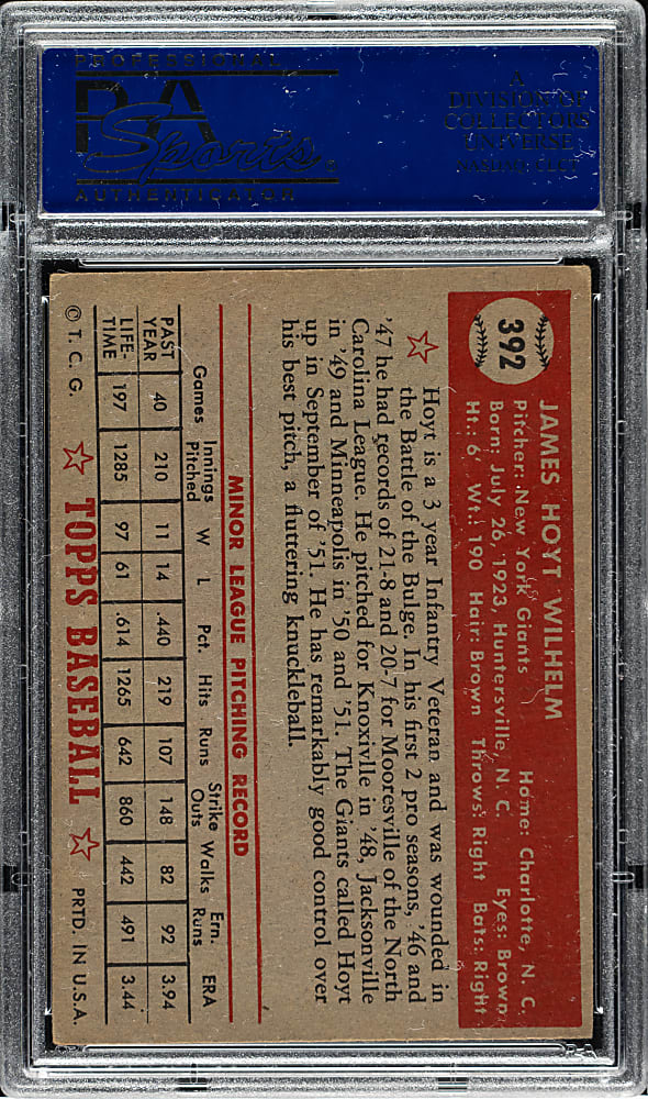 1952 Topps #392 Hoyt Wilhelm Rookie High Number PSA EX 5