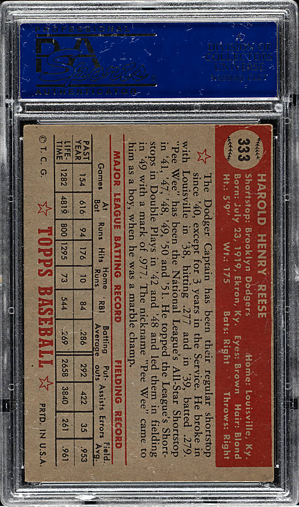 1952 Topps #333 Pee Wee Reese High Number PSA EX 5