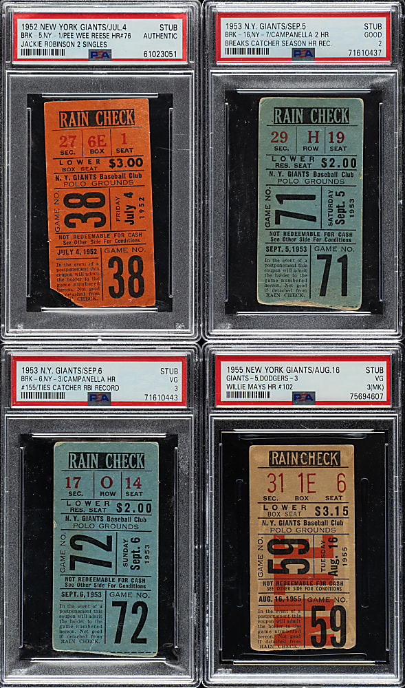 1947 to 1956 New York Giants Polo Grounds Ticket Stub Collection (39) - All Games with Jackie Robinson Including Four Robinson and Five Willie Mays Home Runs