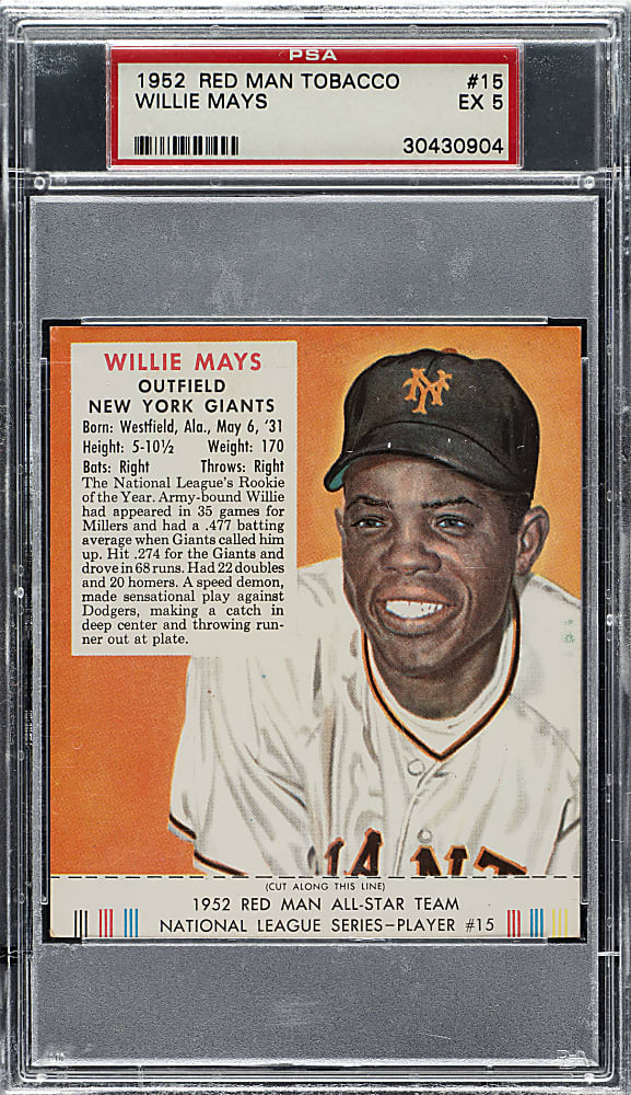 1952 Red Man Tobacco #NL-15 Willie Mays PSA EX 5