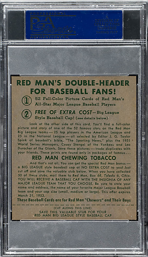 1952 Red Man Tobacco #NL-15 Willie Mays PSA EX 5