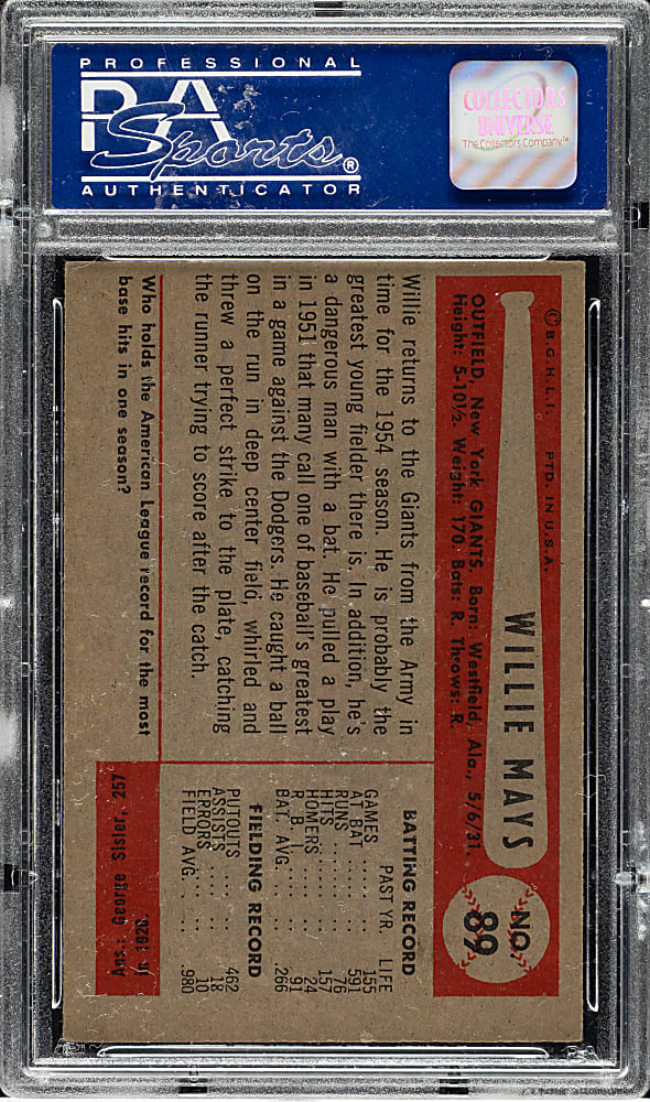 1954 Bowman #89 Willie Mays PSA EX-MT 6