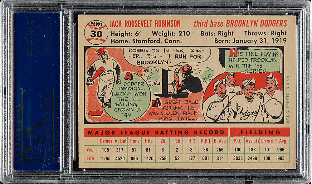 1956 Topps #30 Jackie Robinson White Back PSA EX 5