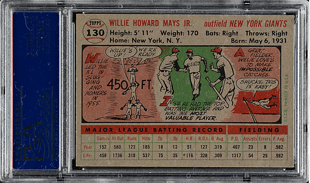 1956 Topps #130 Willie Mays Gray Back PSA EX 5