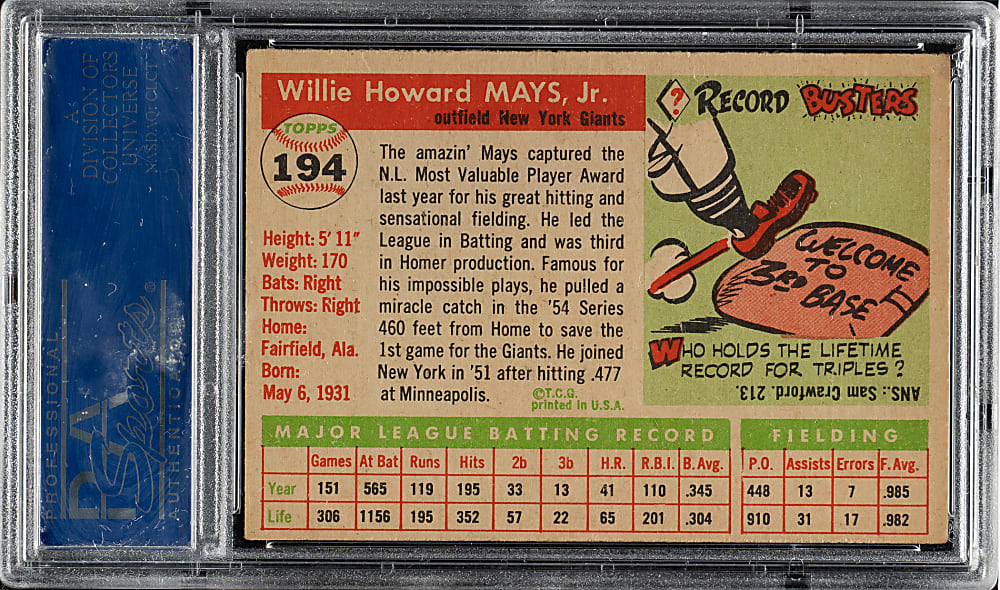 1955 Topps #194 Willie Mays PSA EX 5