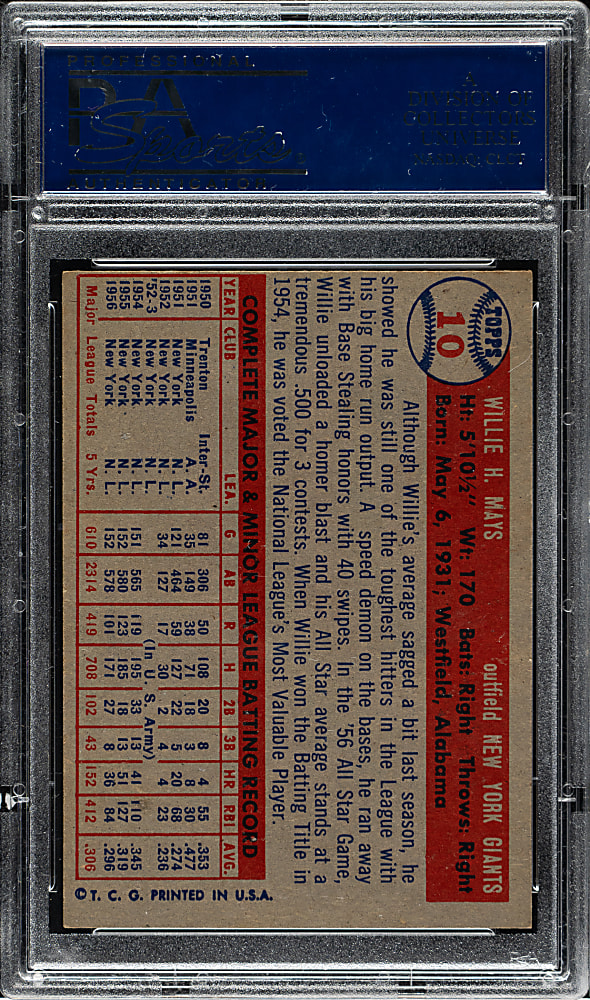 1957 Topps #10 Willie Mays PSA EX 5