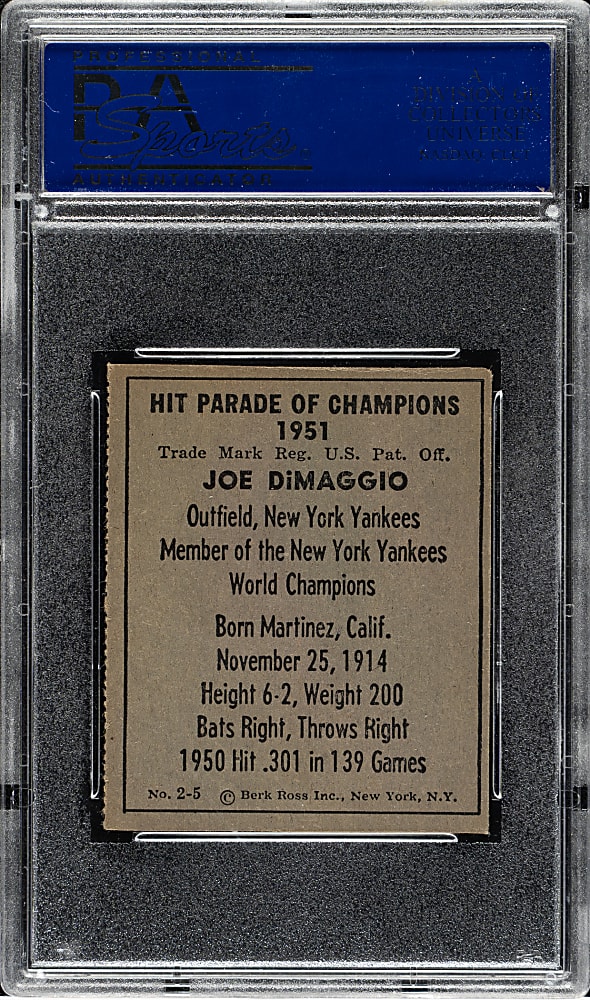 1951 Berk Ross #2-5 Joe DiMaggio PSA EX-MT 6