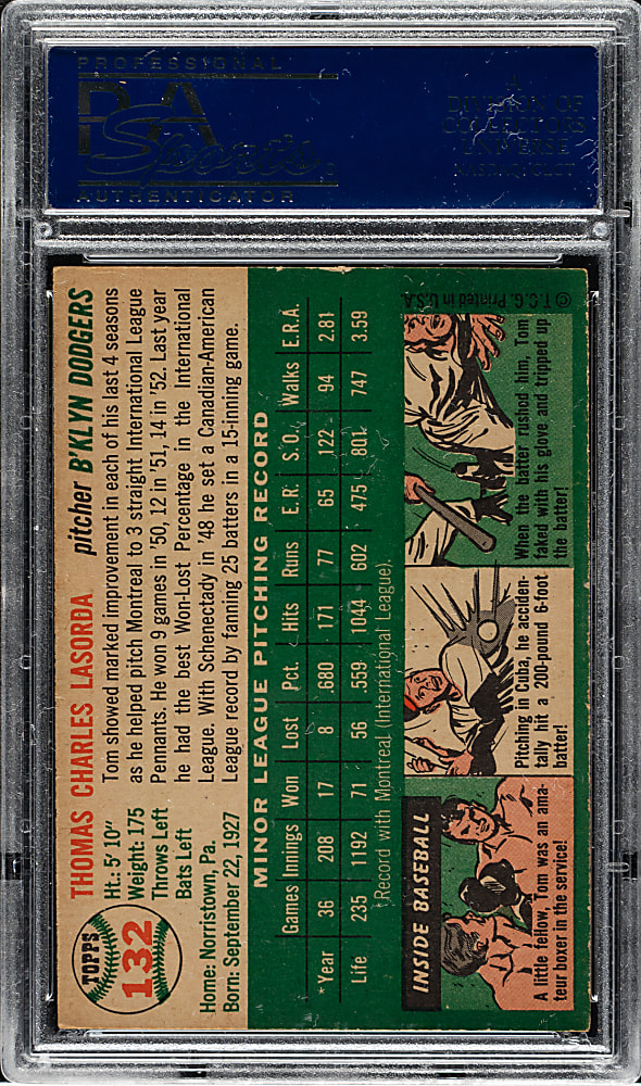 1954 Topps #132 Tom Lasorda Rookie PSA EX-MT 6