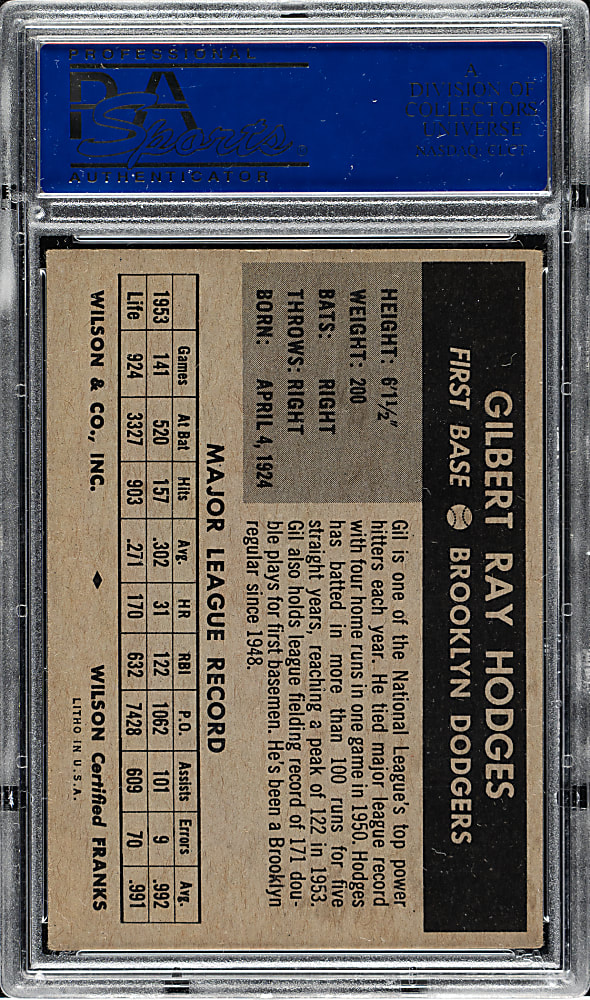1954 Wilson Franks Gil Hodges PSA EX 5