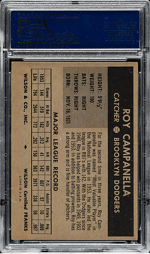1954 Wilson Franks Roy Campanella PSA EX 5