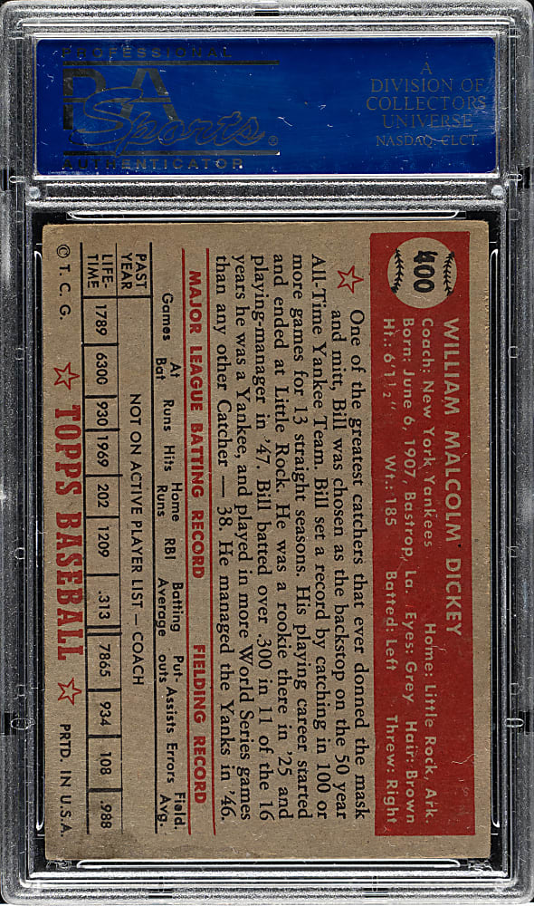 1952 Topps #400 Bill Dickey High Number PSA EX 5