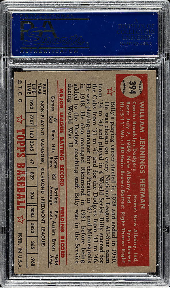 1952 Topps #394 Billy Herman High Number PSA EX-MT 6