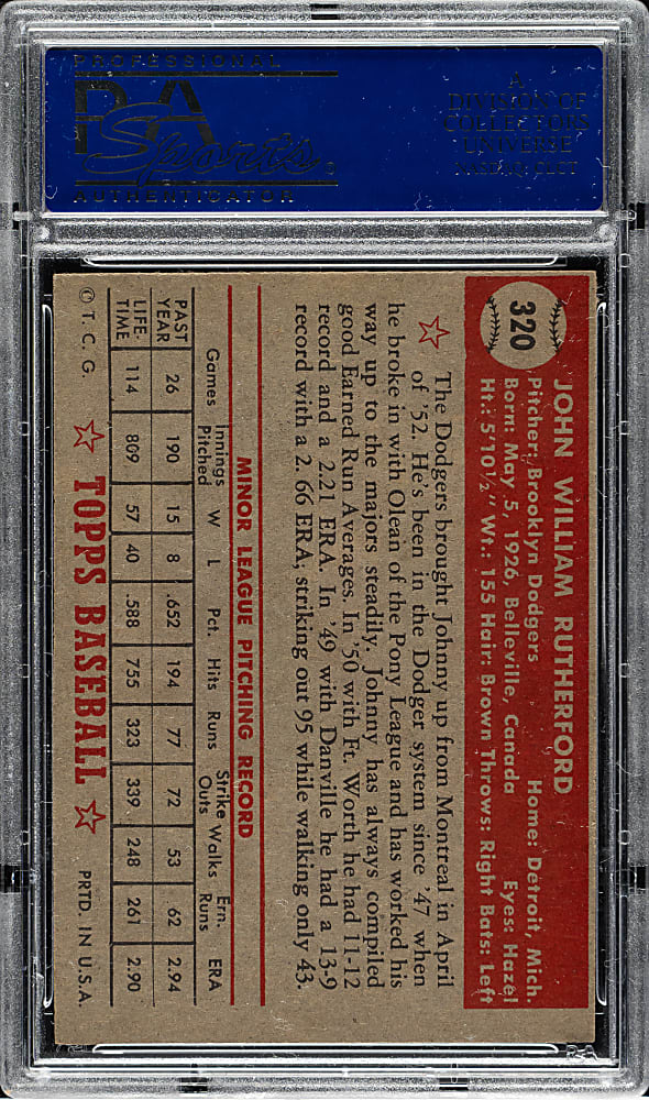 1952 Topps #320 John Rutherford High Number PSA EX-MT 6