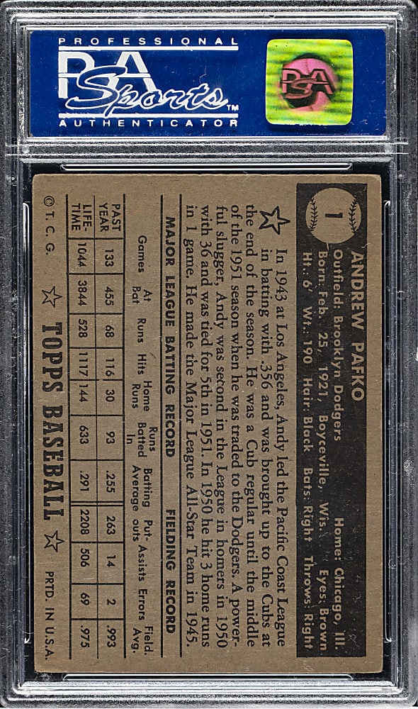 1952 Topps #1 Andy Pafko Black Back PSA EX 5