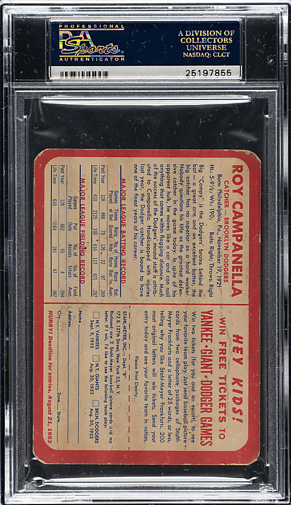 1953 Stahl-Meyer Franks Roy Campanella PSA FAIR 1.5 (MK)