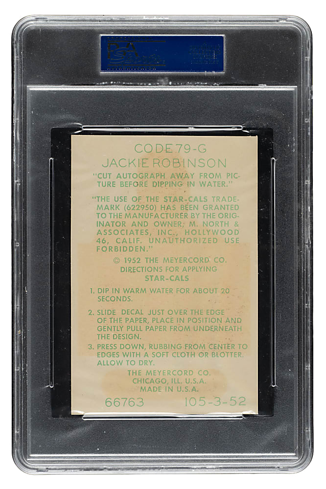 1952 Star-Cal Decals Type 1 #79-G Jackie Robinson (No Envelope)