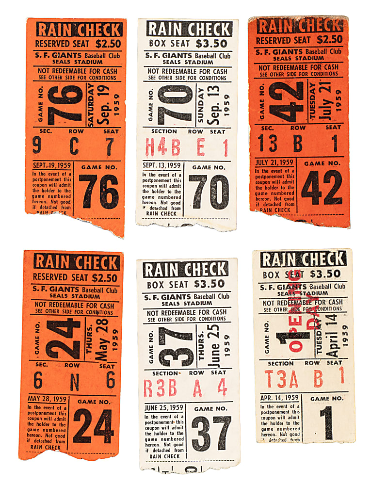1959 San Francisco Giants Seals Stadium Ticket Stub Collection (40)