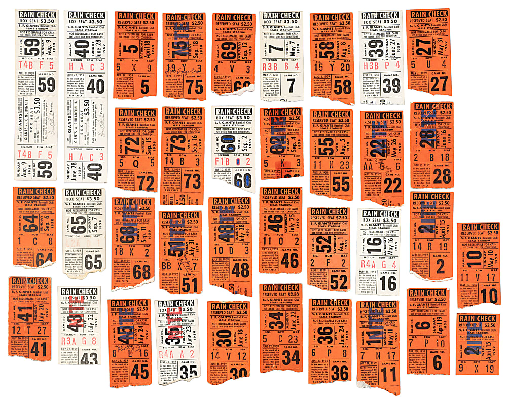 1959 San Francisco Giants Seals Stadium Ticket Stub Collection (40)