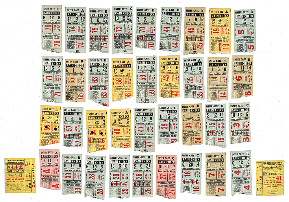 1960 San Francisco Giants Candlestick Park Ticket Stub Collection (44) - First Year of Candlestick Park