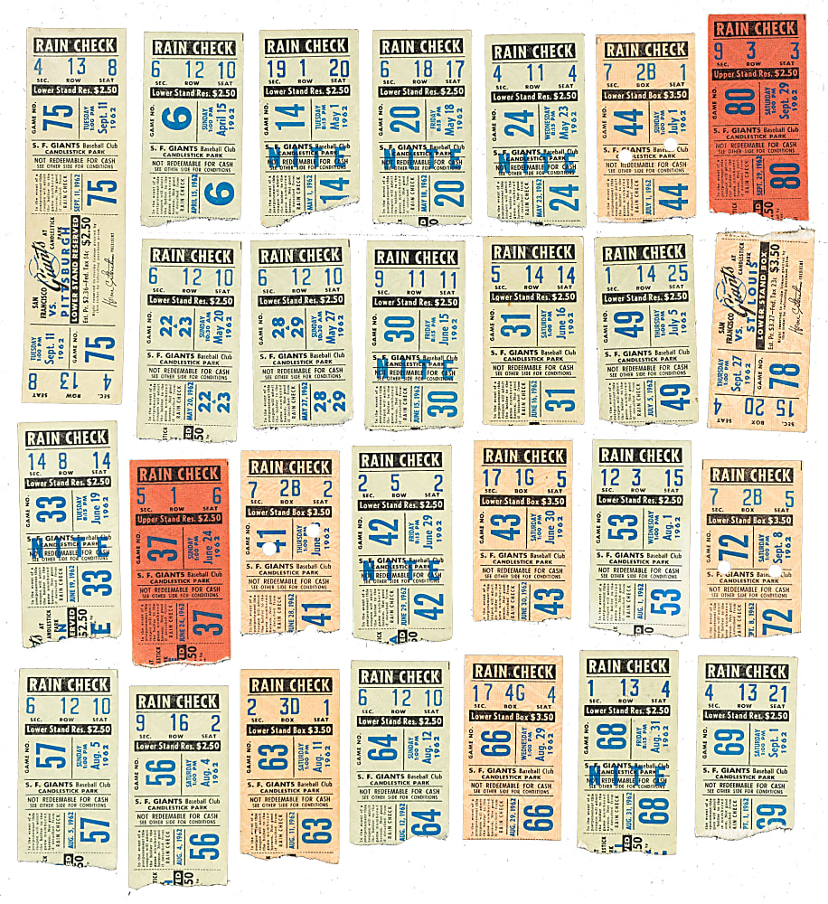 1962 San Francisco Giants Candlestick Park Ticket Stub Collection (33) - National League Championship Season